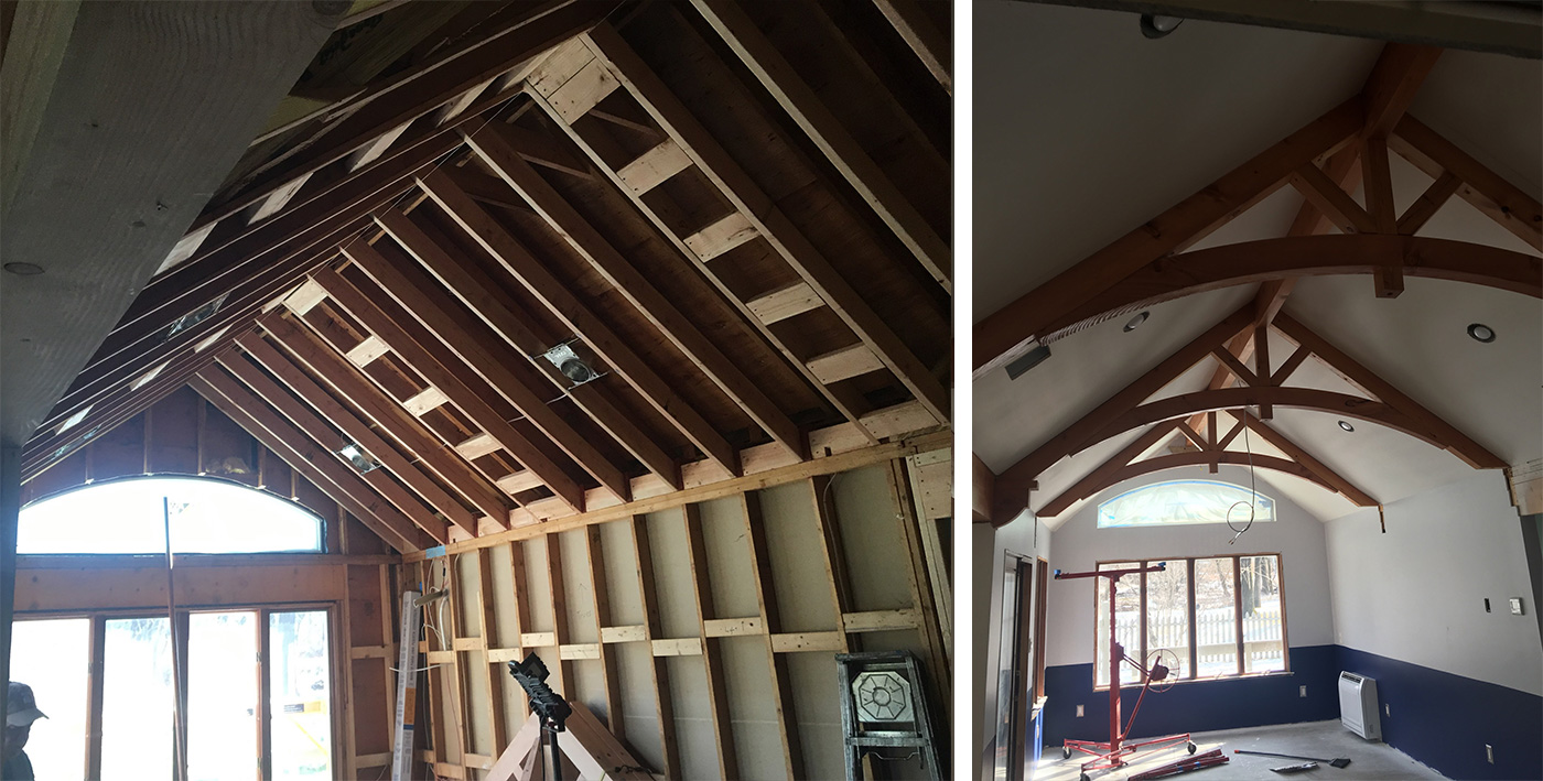 Cathedral ceiling during remodeling in Allentown, NJ